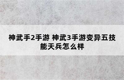 神武手2手游 神武3手游变异五技能天兵怎么样